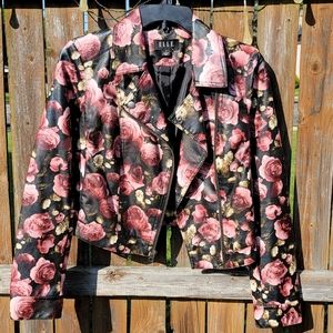 Floral Cropped Faux Leather Jacket